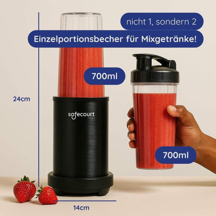 Safecourt Standmixer – Kraftvoller Smoothie Maker, Mixer & Blender To-Go [1000W] – für Smoothies, Sh