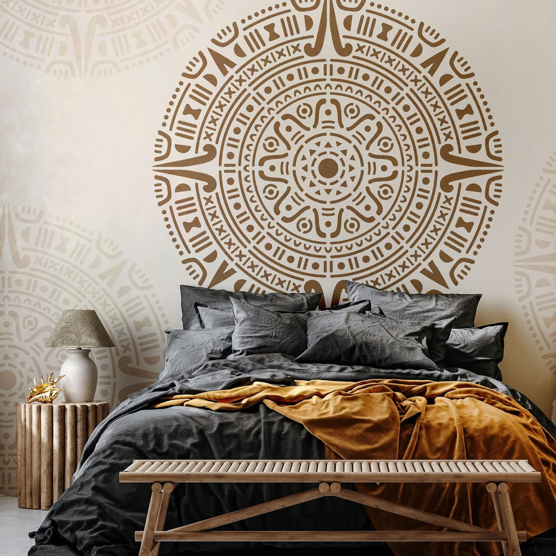 Wiederverwendbare Wandschablone aus Kunststoff // MANDALA AZTECA // Muster Schablone Vorlage (Durchm