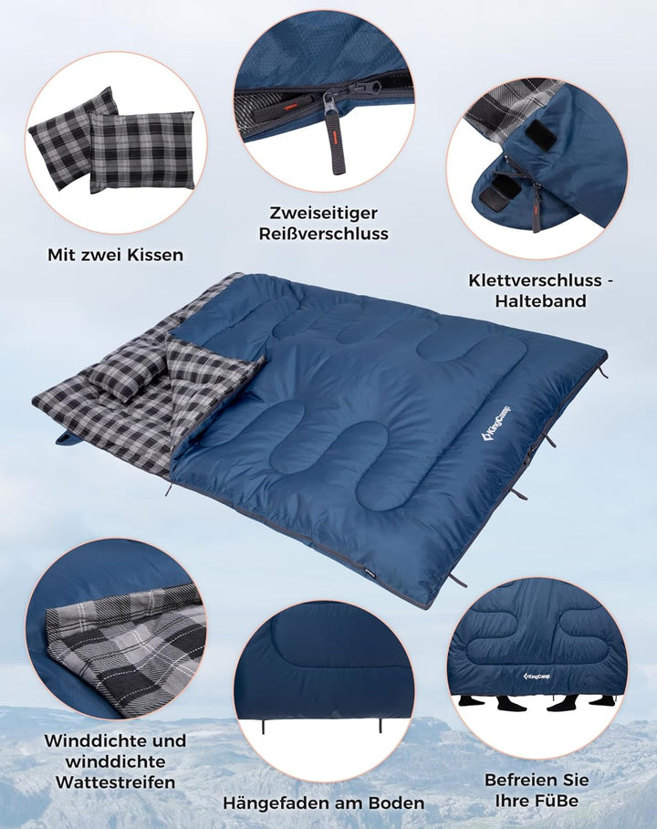 KingCamp Doppelschlafsack Baumwolle Flanell Winter Schlafsack 2 Personen Warmer Deckenschlafsack 3-4