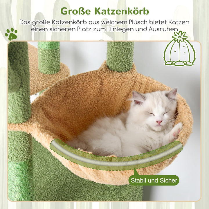 Globlazer Kratzbaum Grün Kaktus für 3-5 Grosse Katzen 156 cm mit 2 Extragross Katzenhaus 45 * 40 * 3
