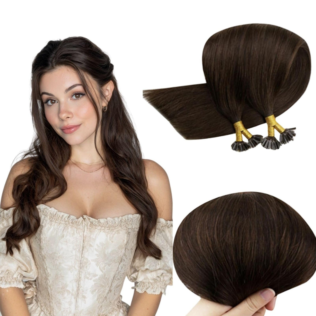 RUNATURE Extensions Echthaar Bondings Braun 30cm 50strähne Unsichtbare Bondings Extensions Echthaar
