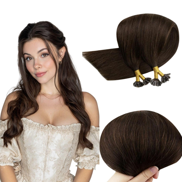 RUNATURE Extensions Echthaar Bondings Braun 30cm 50strähne Unsichtbare Bondings Extensions Echthaar