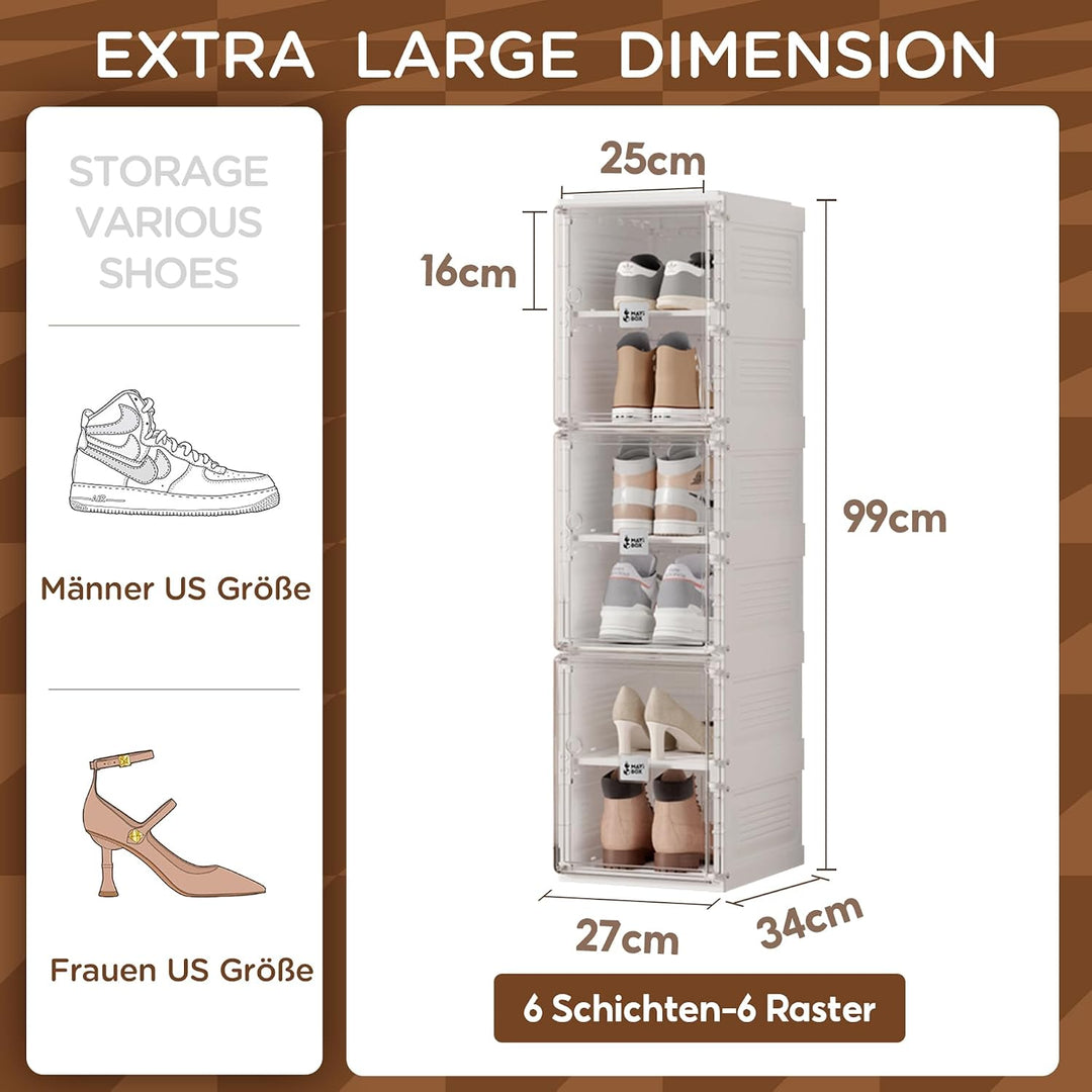 Mayi Box Transparente schuhregal,schuhboxen stapelbar weiss, mit magnetischer Tür, für Stöckelschuhe