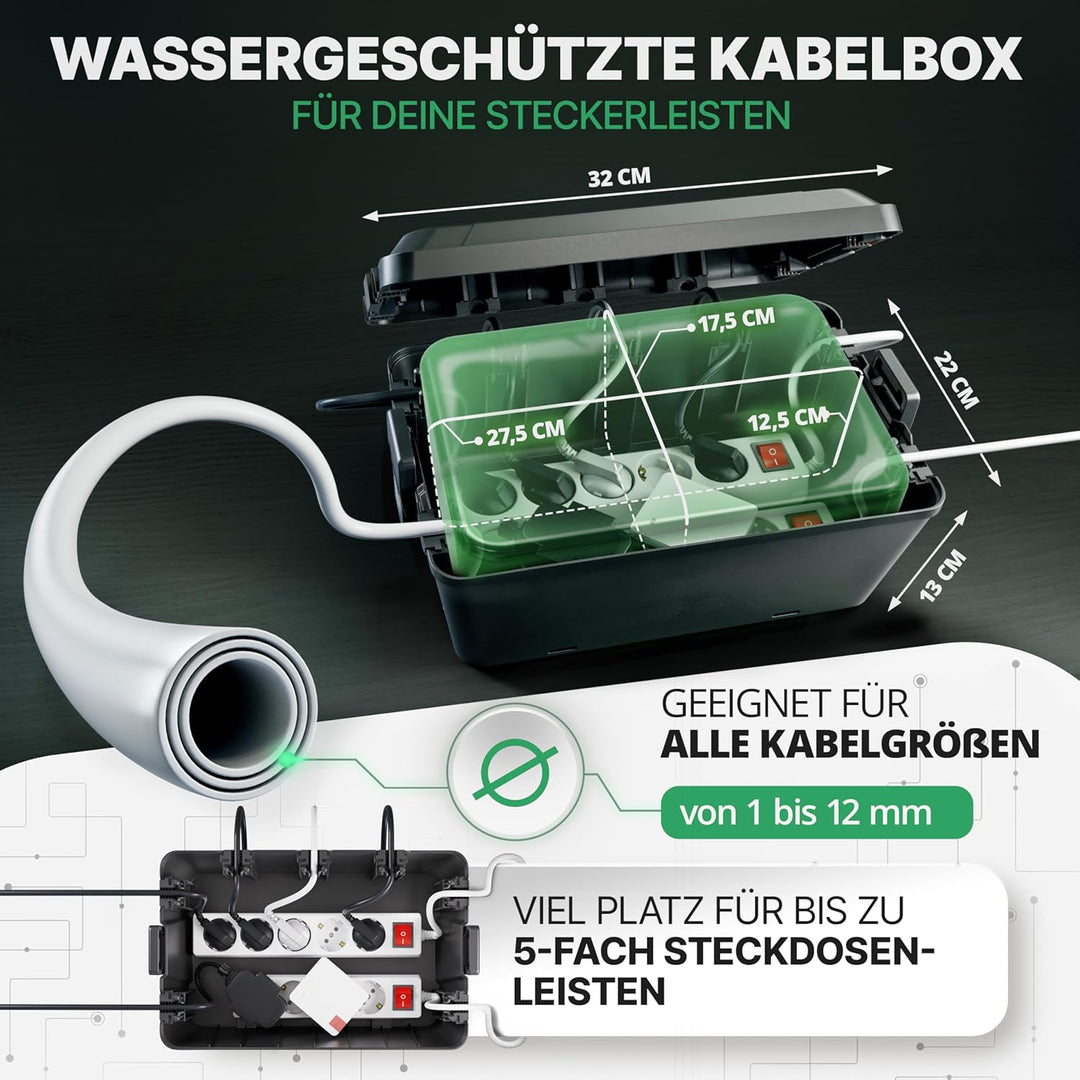 Kabelbox wasserdicht IP54 [Das Original] Safe Box - Sicherheitsbox - Outdoor Box wasserdicht - Steck