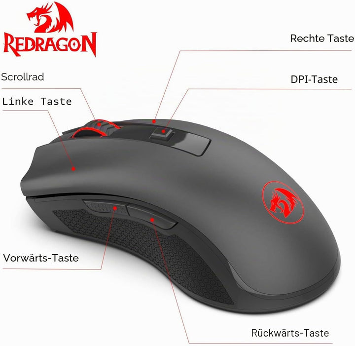 Redragon M652 Optische 2.4G Wireless Maus mit USB-Empfänger, tragbare Gaming & Office Mäuse, 5 einst