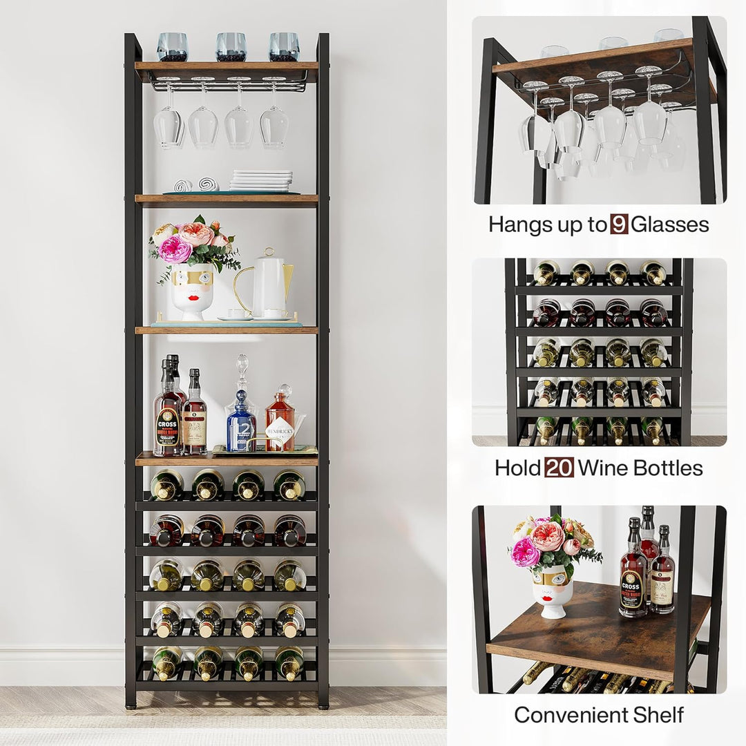 Tribesigns 20 Flaschen Wein Bäckerregal,Weinregal Freistehender Boden, 9 Etagen, industrielles freis