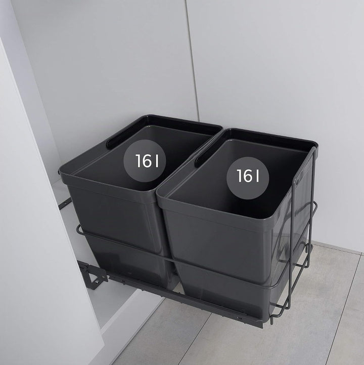 LM 79/2 Einbau Mülleimer ausziehbar mit 2x16L Abfalleimer Korbauszug anthrazitfarben 33,2x48x35,5 cm