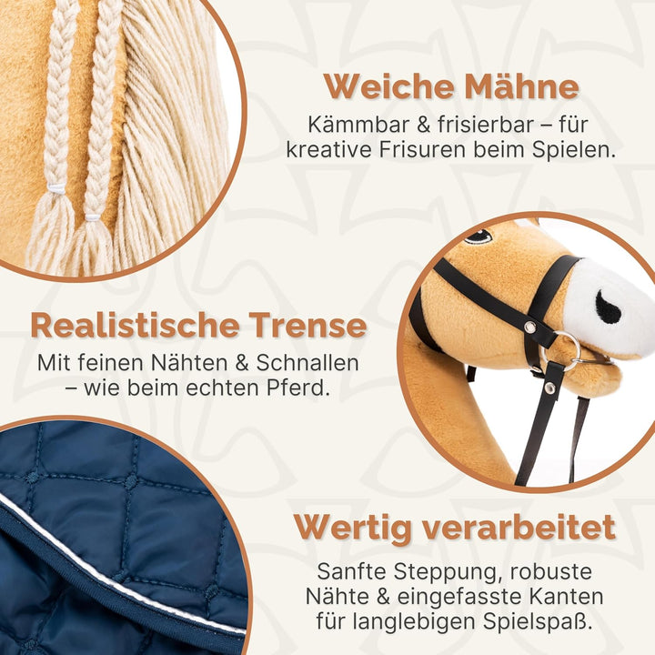 Hobby Horse Set – Grosses Steckenpferd für Kinder mit Decke &amp; Fliegenhaube | Komplettes Hobby Horsin