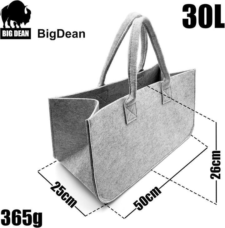 BigDean 3 Stück Filztasche gross in Hellgrau für Kaminholz oder als Shopper verwendbar – Kaminholzko