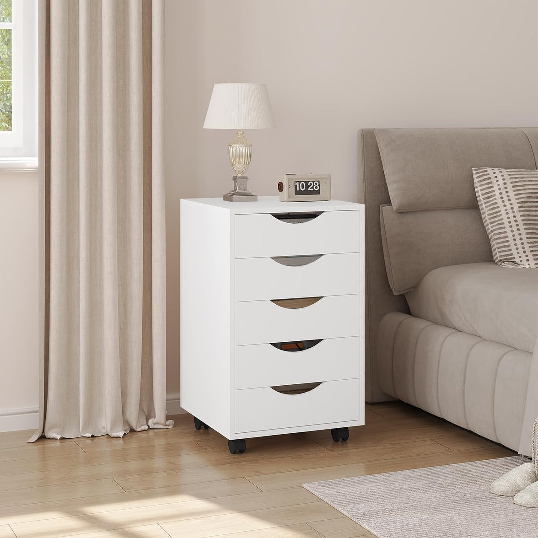 WOLTU Rollcontainer mit 5 Schubladen, mobiler Aktenschrank mit Rollen, Schubladenschrank Büroschrank
