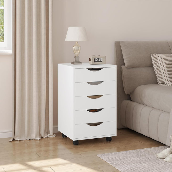 WOLTU Rollcontainer mit 5 Schubladen, mobiler Aktenschrank mit Rollen, Schubladenschrank Büroschrank