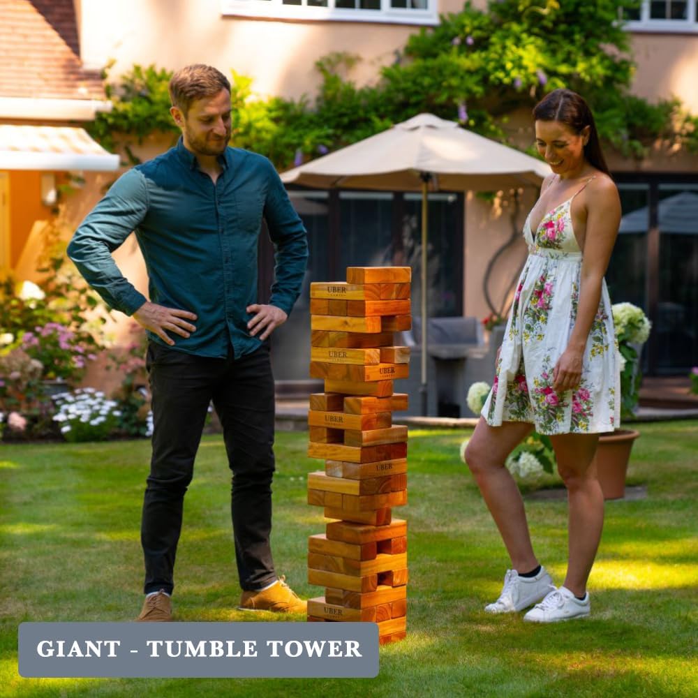 Ubergames Riesen Wackelturm XXL Spiel - 22kg bis 150 cm Gross - India ökologisch Hartholz - Handgefe
