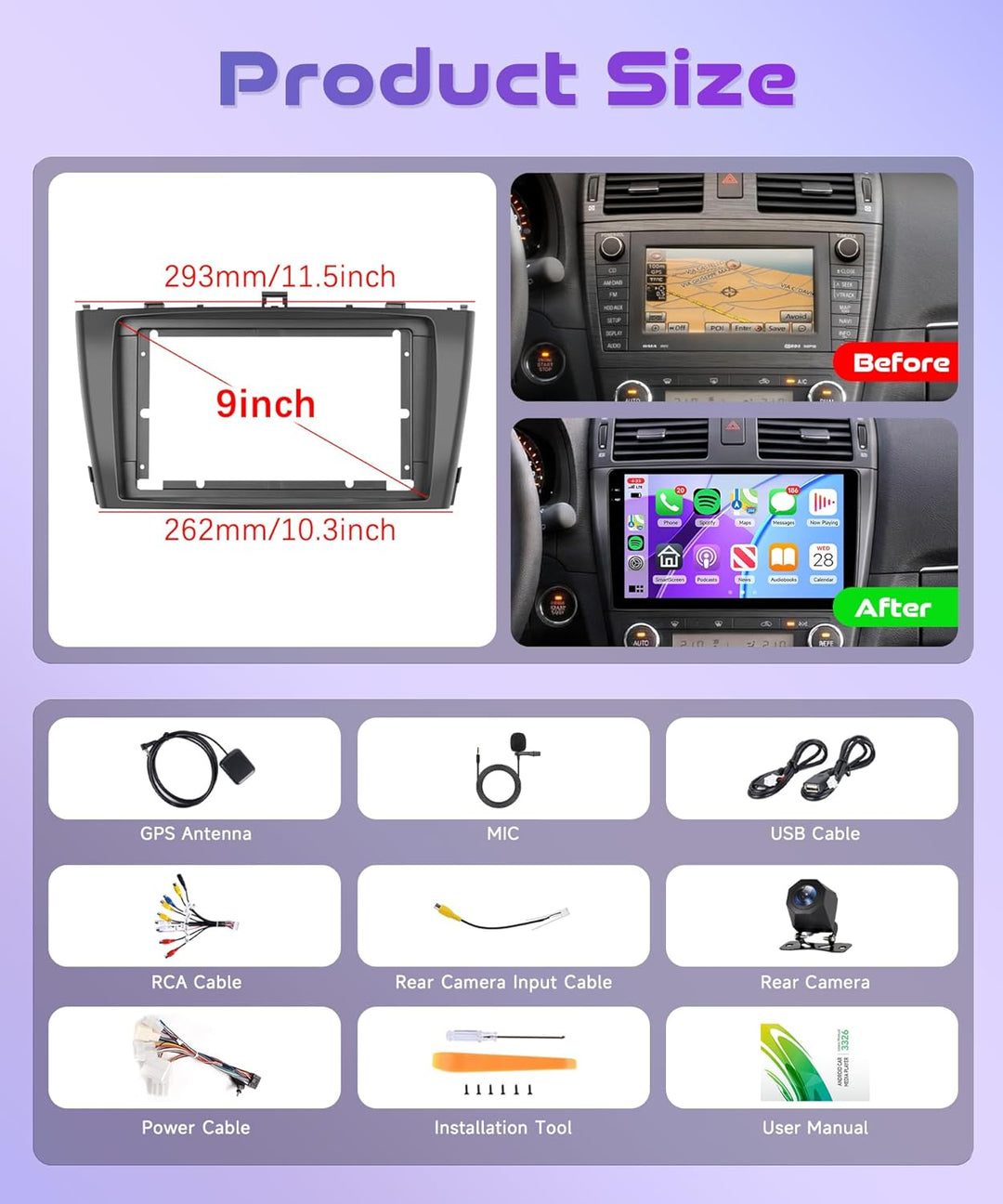 Rimoody 4G+128G Android Autoradio für Toyota Avensis T27 2008-2015 Wireless Carplay Android Auto 9 Z