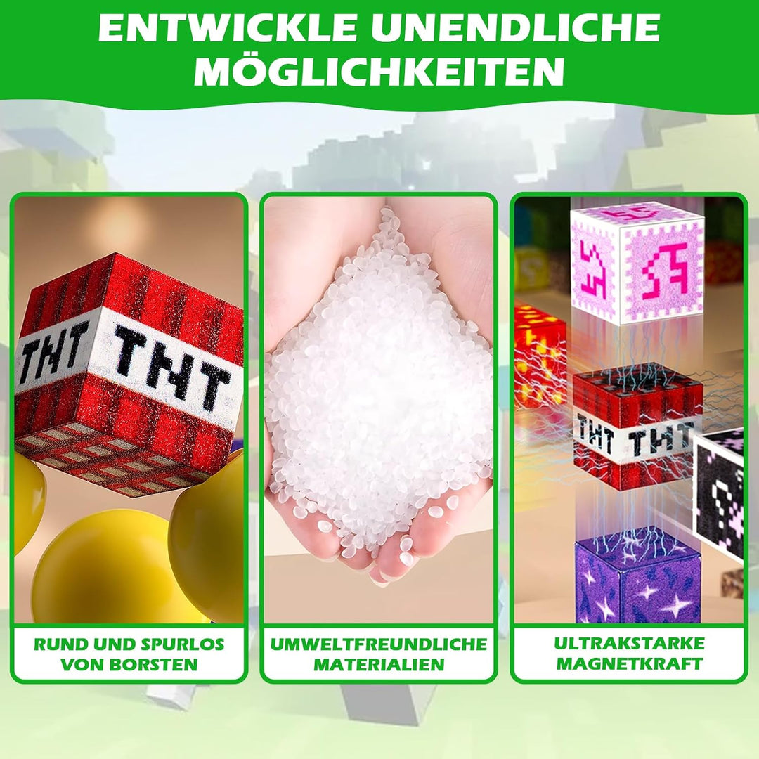 Lnxquizzic Magnetische Bausteine 120 Stück,2 Miner Figur,Zomblock Magnetblöcke für Kinder, Baue Mein