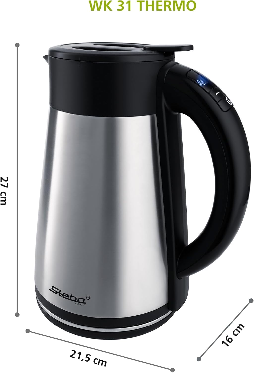 Steba WK 31 Thermo Wasserkocher schnurlos Silber Schwarz | Temperatur einstellbar: 40-100 Grad, Ther