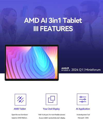 Minis Forum V3 3-in-1 Tablet PC, AMD Ryzen 7 8840U 14-Core-Laptop mit bis zu 5,1 GHz, AMD Radeon 780