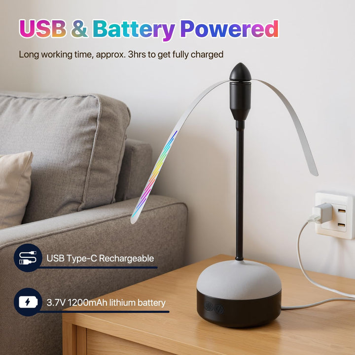 YAMI 2er-Pack Fliegenventilatoren für Tische mit LED-Licht, wiederaufladbarer Tischventilator mit we