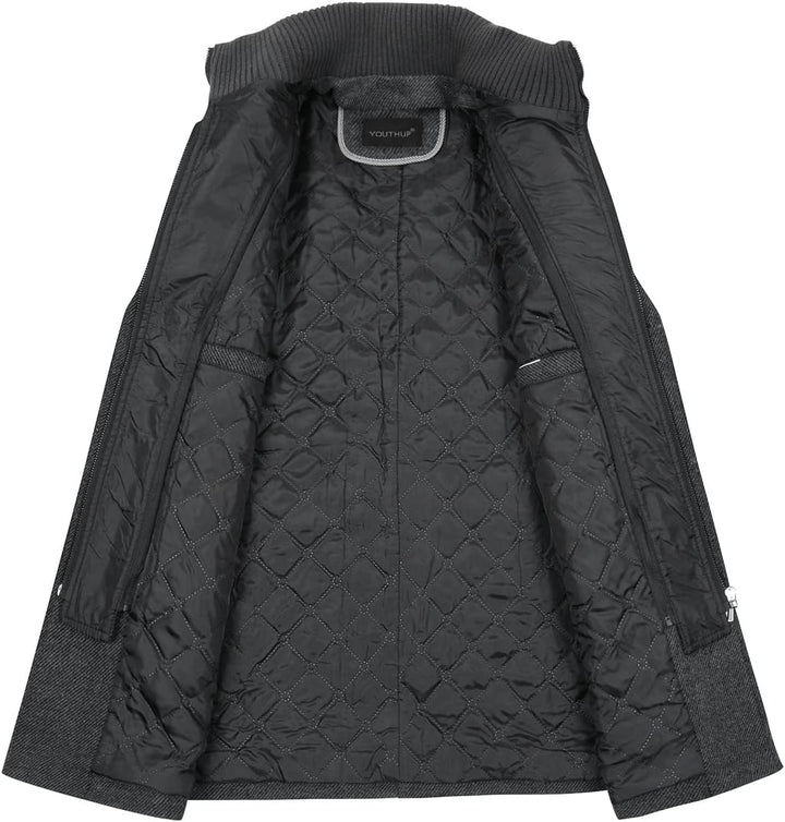 YOUTHUP Herren Wollmantel Dick Winter Kurzmantel Regular Fit Wintermantel Freizeit Herrenmantel Über