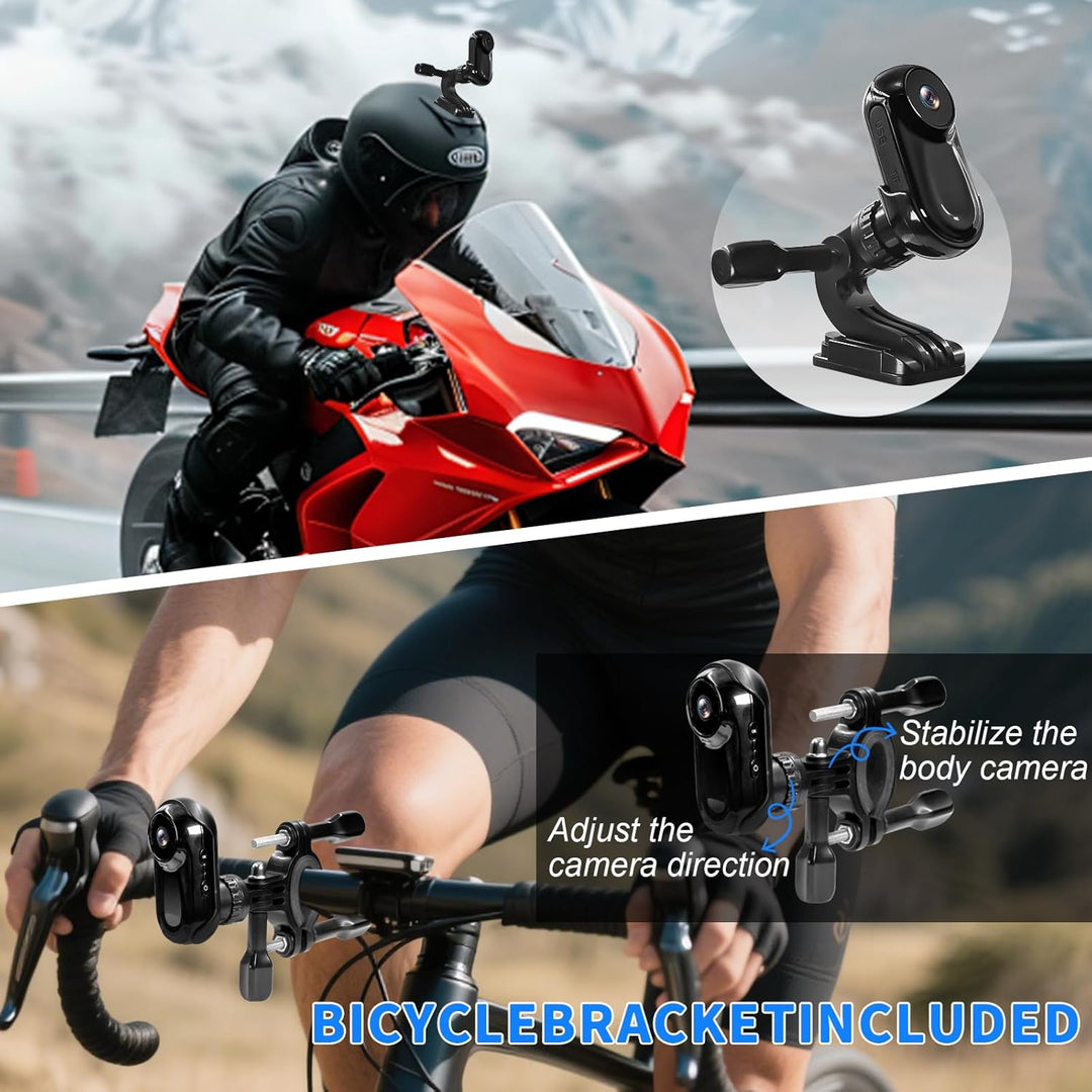 Mini Action Cam, 360°Tragbare Sportkamera mit 0,85-Zoll-Display, HD 1080P Bodycam Körperkamera Helm