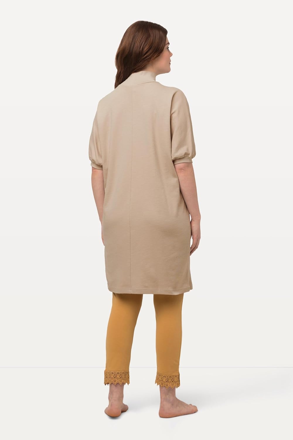 Ulla Popken Damen grosse Grössen Übergrössen Plus Size Longshirt, Eggshape, Rollkragen, Halbarm, Bio