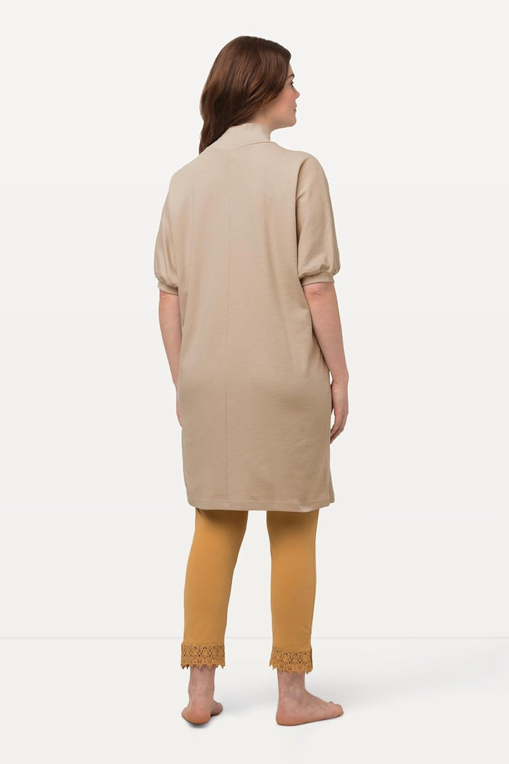 Ulla Popken Damen grosse Grössen Übergrössen Plus Size Longshirt, Eggshape, Rollkragen, Halbarm, Bio