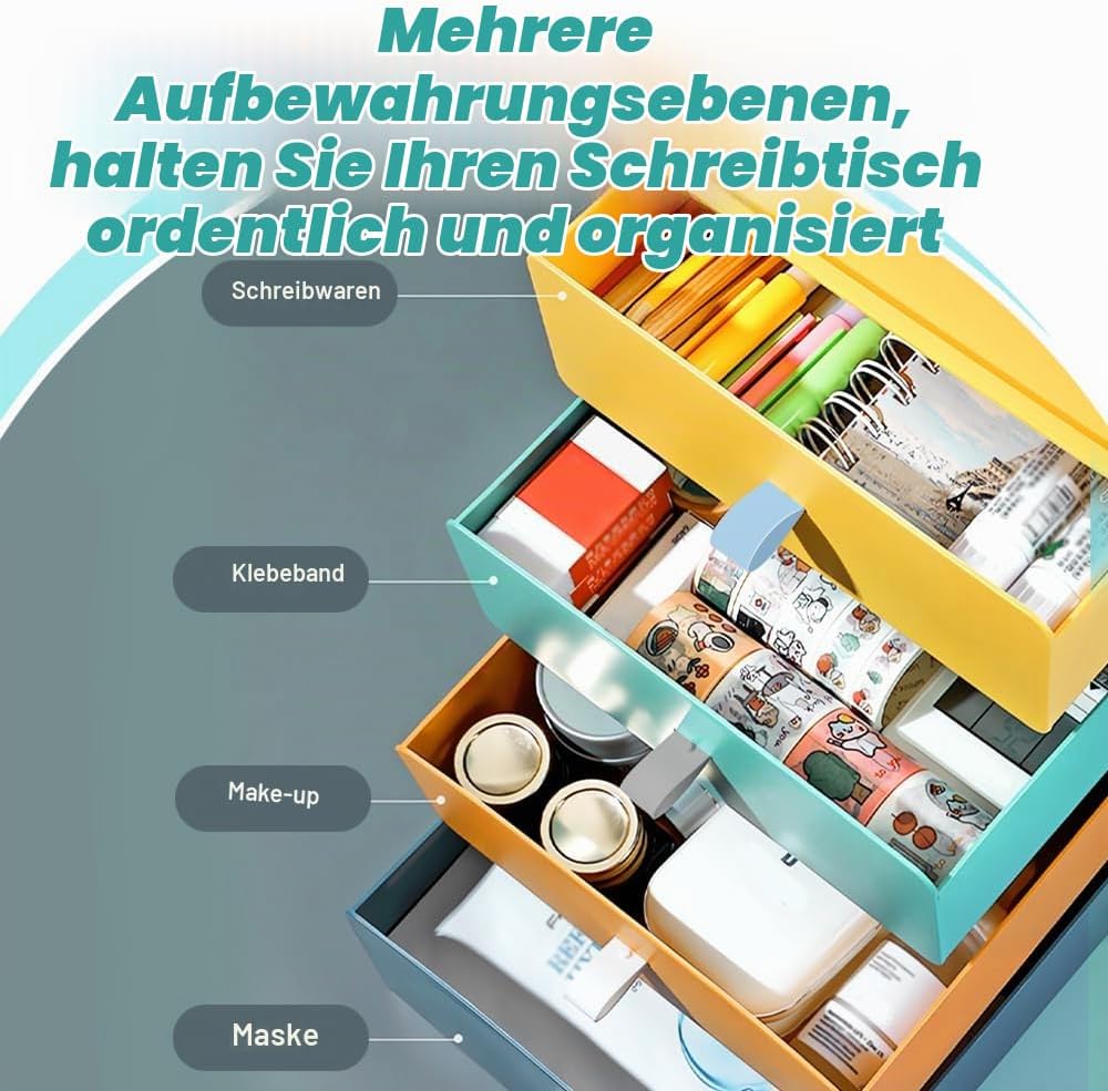 4 PCS Stapelbare Schreibtisch Schubladenbox, Kunststoff Ablagefächer Stapelbar mit 4 Schublade, Schr