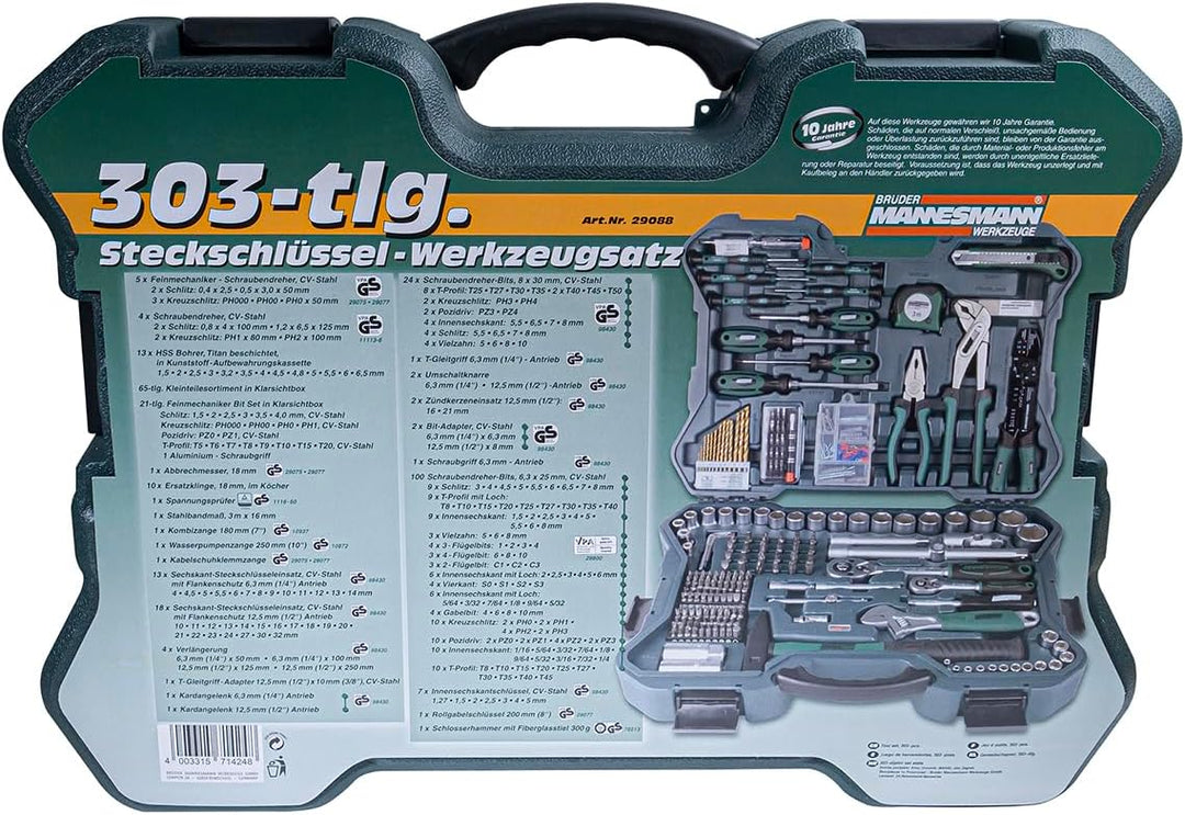 Brüder Mannesmann M29088 Steckschlüssel und Werkzeugsatz, 303-tlg