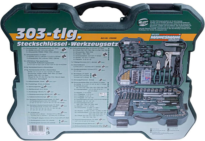 Brüder Mannesmann M29088 Steckschlüssel und Werkzeugsatz, 303-tlg