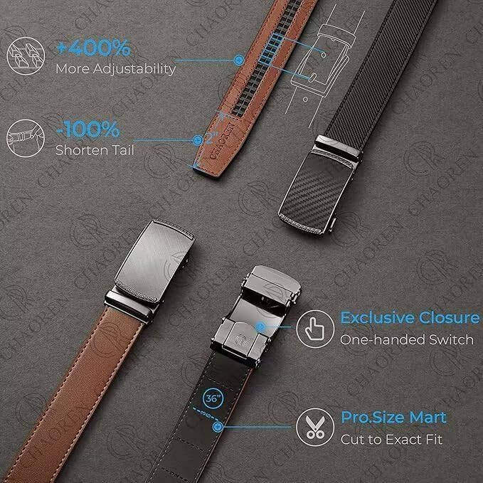 CHAOREN Gürtel Herren, Automatik Ledergürtel Herren 35mm ohne Löcher Taille 90-100cm (Gesamtlänge 11