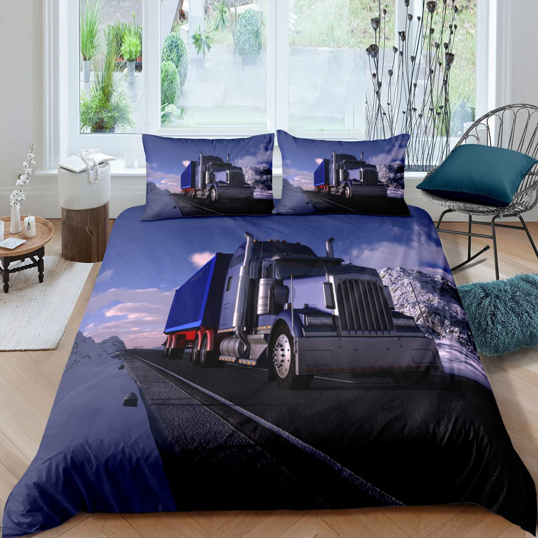 XPINGO Kinder Bettwäsche LKW 135x200 cm 2teilig Jungen und Mädchen 100% Mikrofaser Sommer Weiche Win