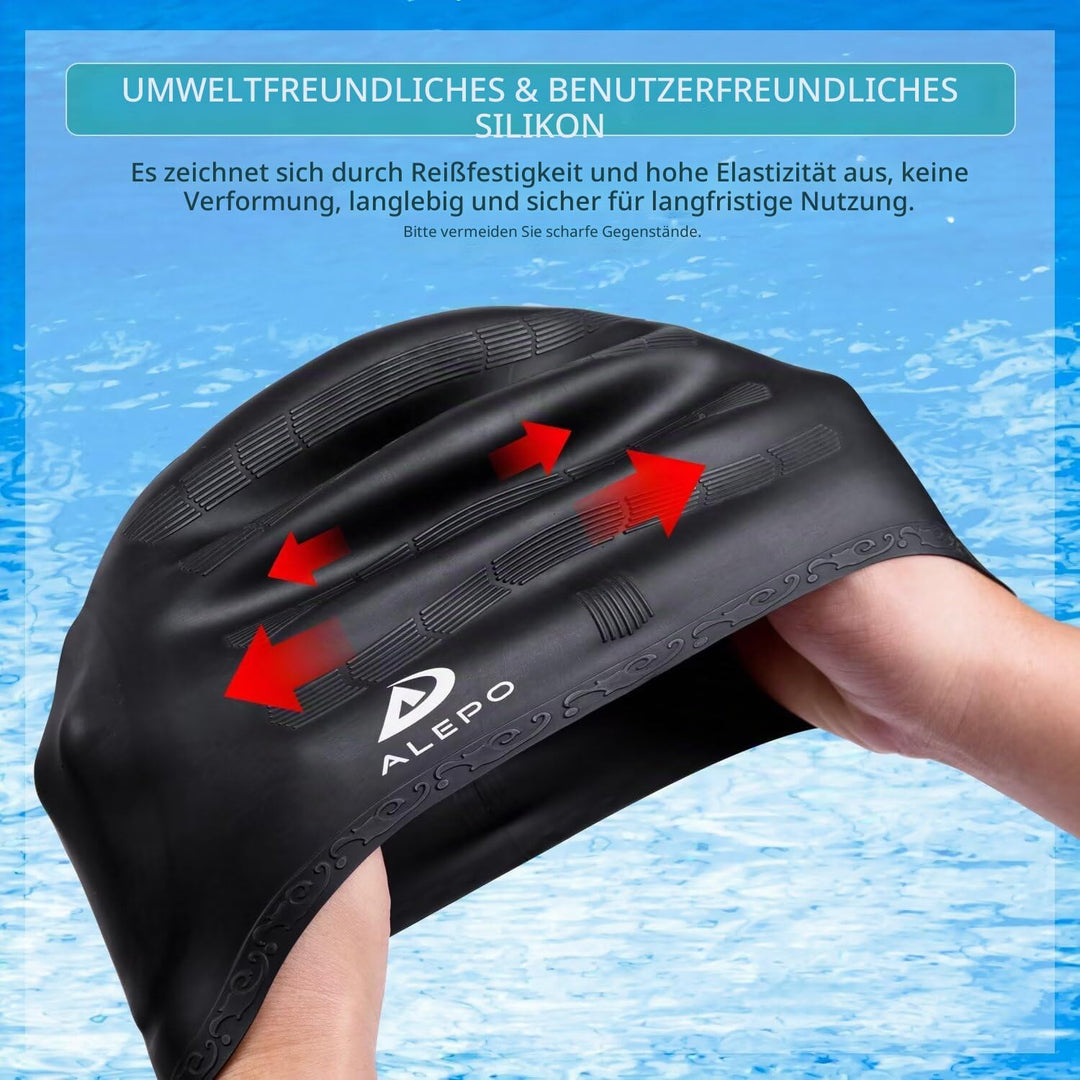 Alepo 2 Pack Unisex Badekappen Damen Herren mit 3D-Ohrenschutz, Schwimmkappe Langlebige Flexible Sil