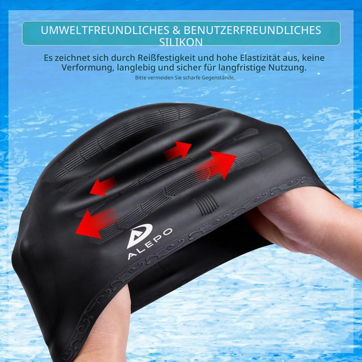 Alepo 2 Pack Unisex Badekappen Damen Herren mit 3D-Ohrenschutz, Schwimmkappe Langlebige Flexible Sil