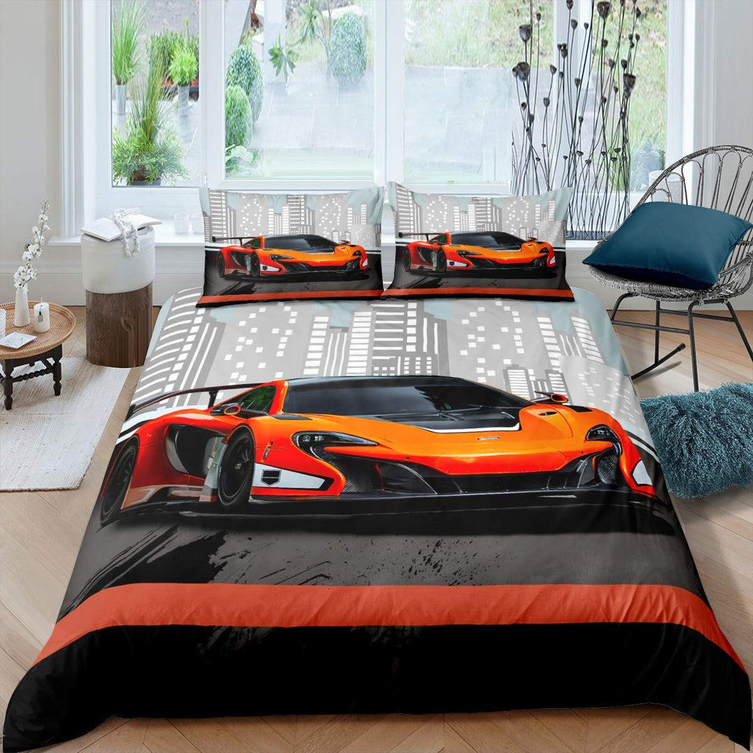 Loussiesd Bettwäsche 2 Teilig 135x200 cm Bettwäsche Set Sportwagen Auto Stadt Modern Bettbezug Set f