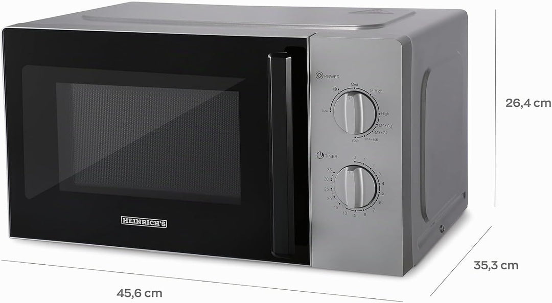 HEINRICHS Mikrowelle, kompakte Mikrowelle, 20L Volumen, 9 Leistungsstufen, inkl.35min.Timer, Defrost