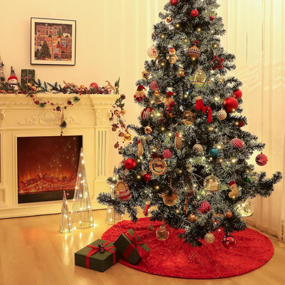 Lewondr Weihnachtsbaum Rock, 122cm Weihnachtsbaumdecke mit Schneeflockenmuster, Gestrickte runde Chr