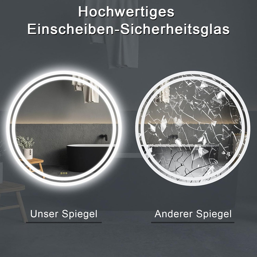 AI-LIGHTING Led Badezimmerspiegel mit Beleuchtung 50cm Badspiegel Rund Beleuchtet Antibeschlag Wands