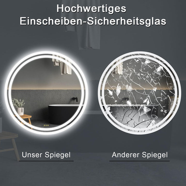 AI-LIGHTING Led Badezimmerspiegel mit Beleuchtung 50cm Badspiegel Rund Beleuchtet Antibeschlag Wands