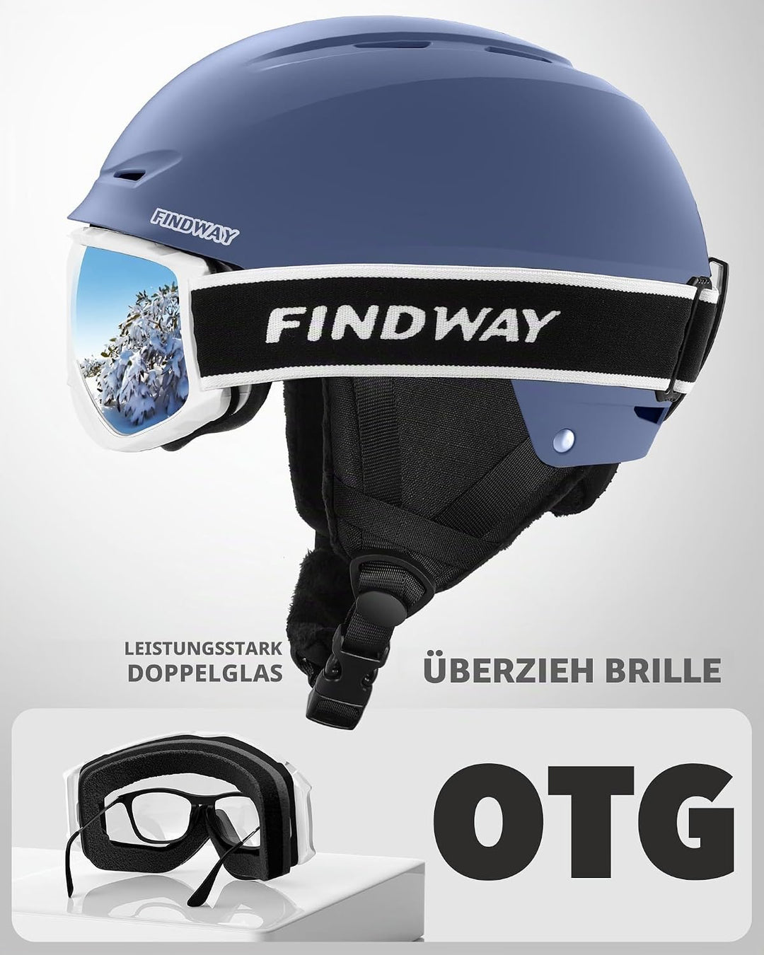 Findway Skihelm und Skibrille Set, SnowboardHelm mit Brille für Damen und Herren Erwachsene Skihelme