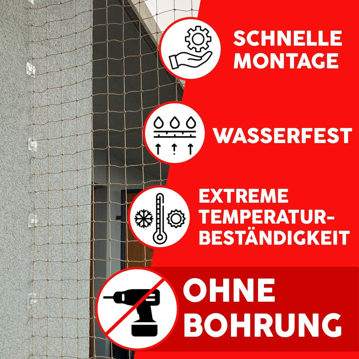 Klebehaken für Katzennetz Balkon, 20 Stück mit Montagekleber 30ml, extra stark – ohne Bohren, transp