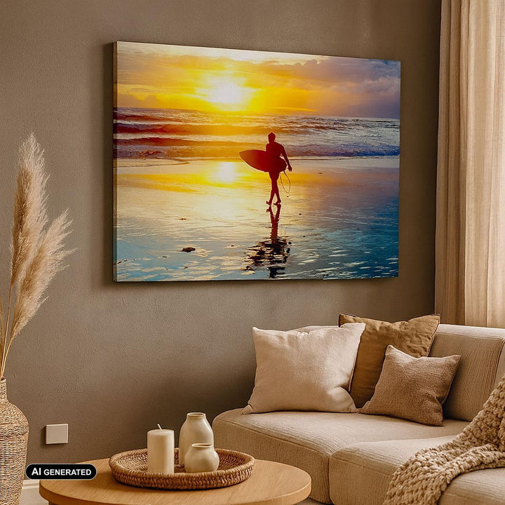 Bilder auf Leinwand Surfer sonnenuntergang ozean brett Leinwandbild 70x50cm Wandbilder Dekoration Wo