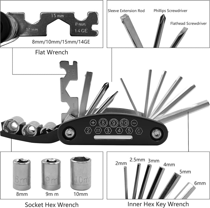 13-in-1-Gitarren-Multitool, tragbares Werkzeug für Akustikgitarre,Bass,kommt mit 6 Grössen von klapp