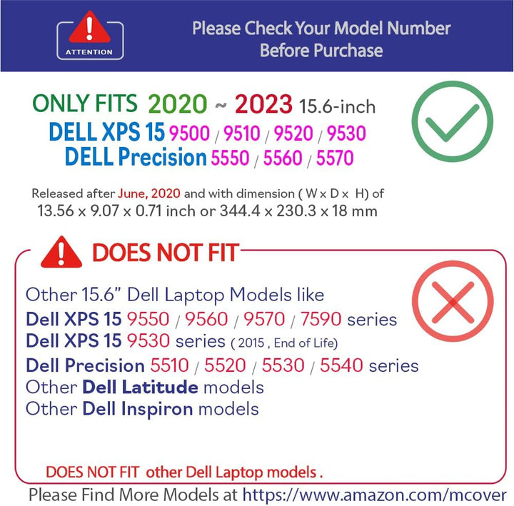 mCover-Hülle, NUR kompatibel mit 15,6-Zoll-Laptop-Computern der Dell XPS 15 9500 9510 9520 / Precisi