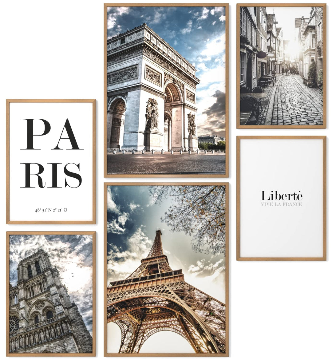 Papierschmiede® Mood Poster Set Paris, Fertiges Bilder Set mit Rahmen (Holz, Natur), Wohnzimmer Deko