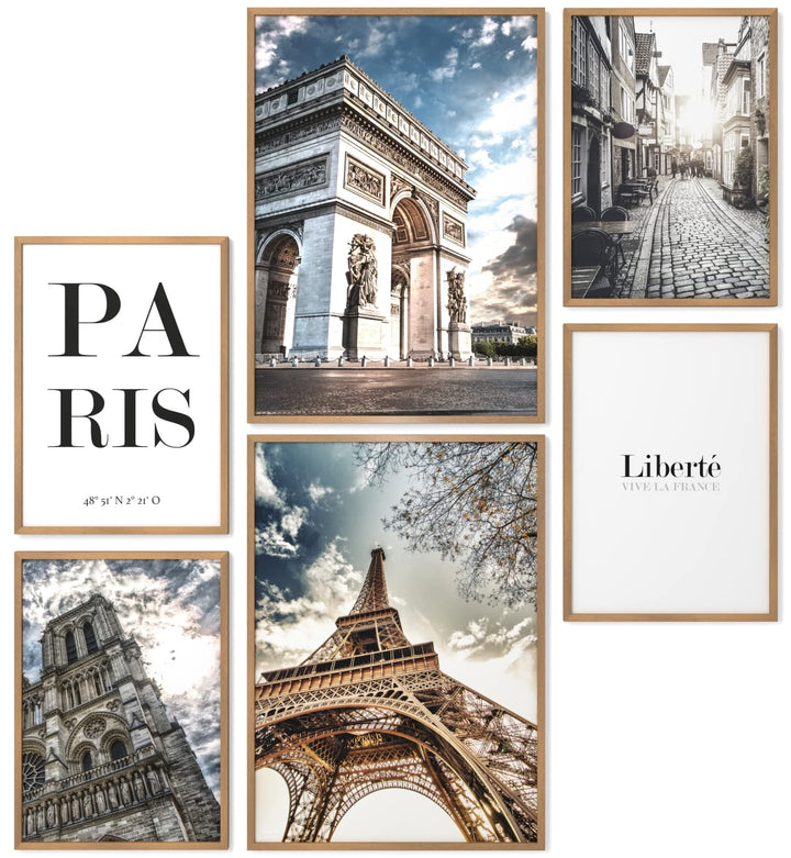 Papierschmiede® Mood Poster Set Paris, Fertiges Bilder Set mit Rahmen (Holz, Natur), Wohnzimmer Deko