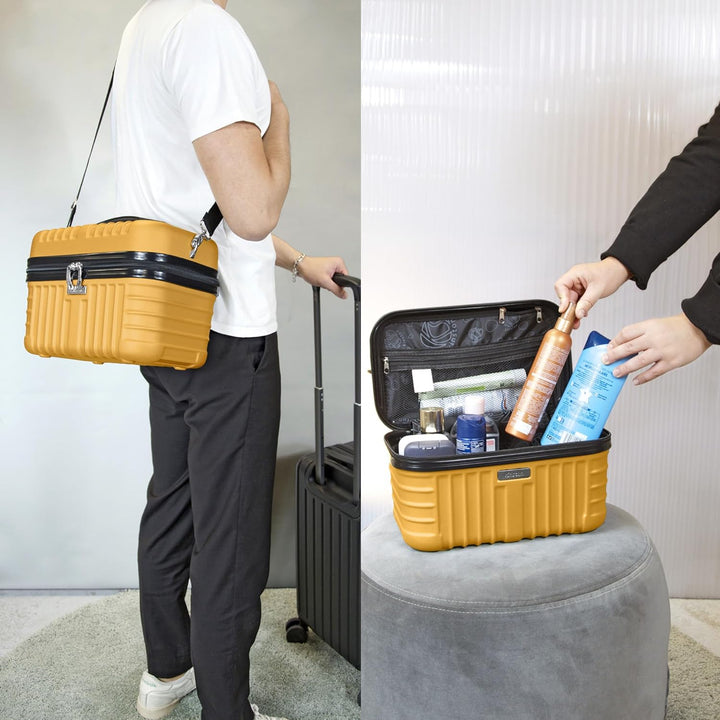 KINSTON Vanity Case Hartschale mit Schulterriemen – Kulturbeutel Reise Kosmetik – Hartschale mit Gri