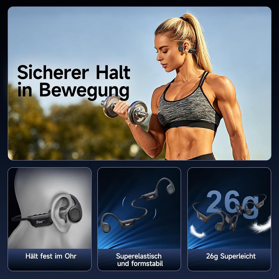 esonstyle Knochenschall Kopfhörer Bluetooth 6.0 - IPX7 wasserdichte | Bone Conduction Headphones mit