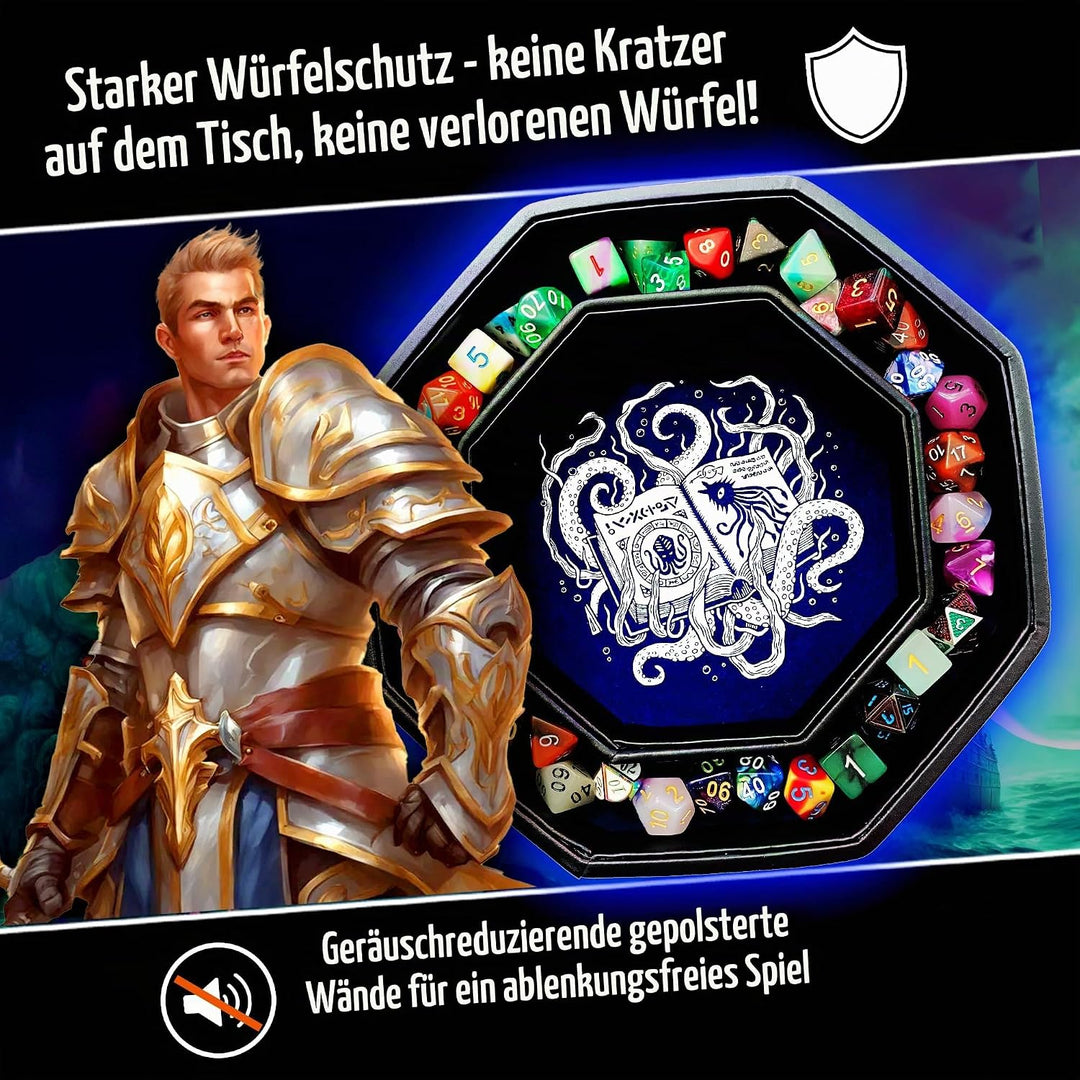 Fantasydice - Thulhu Tome Blue - Würfeltablett - 20,3 cm achteckig mit Deckel und Würfelfel-Bereich