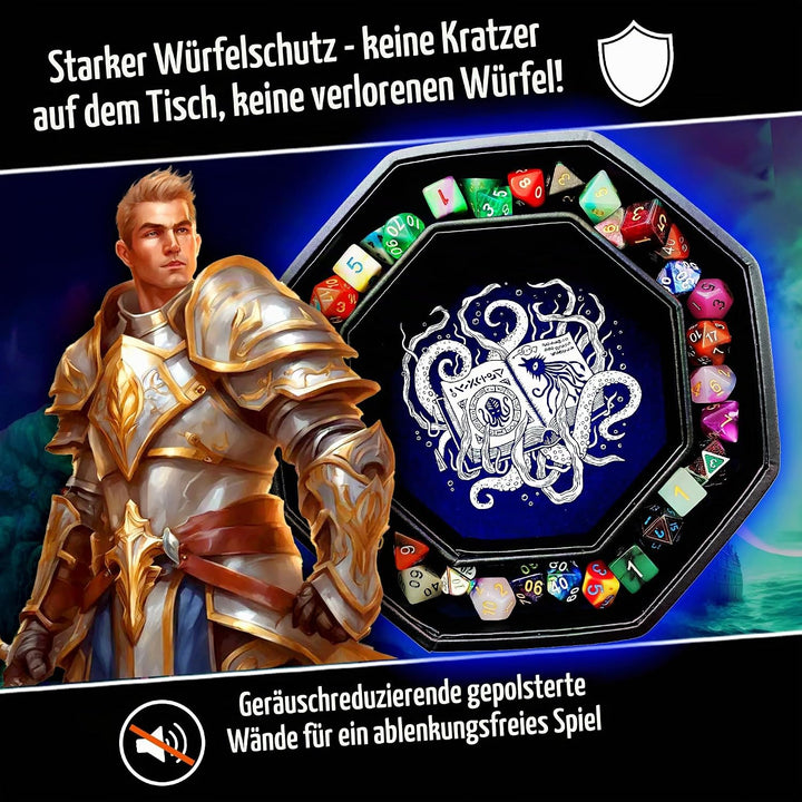 Fantasydice - Thulhu Tome Blue - Würfeltablett - 20,3 cm achteckig mit Deckel und Würfelfel-Bereich