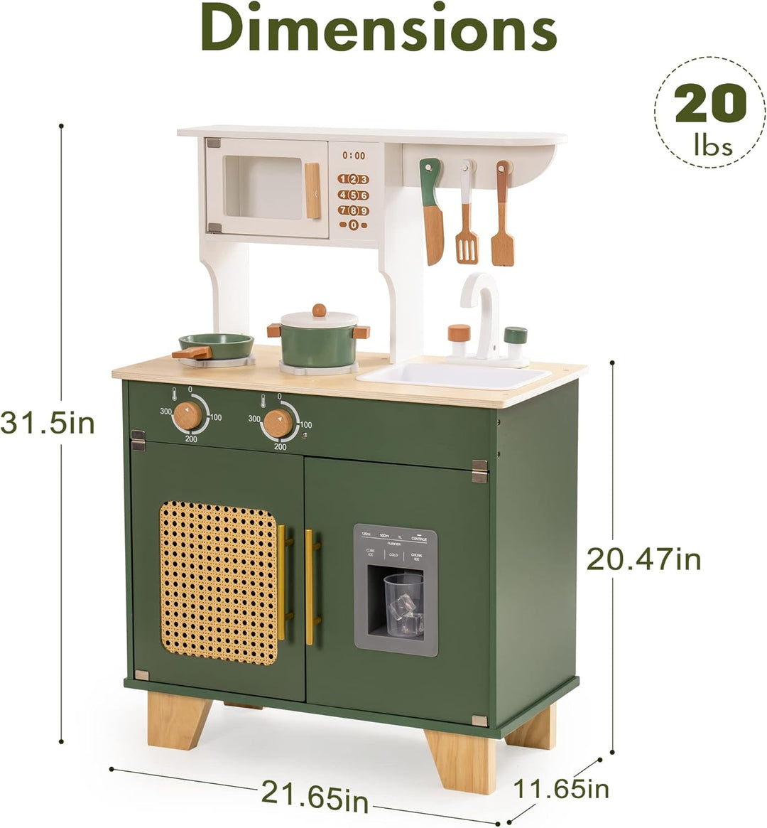 ROBUD Kinderküche Holz Spielset, Spielküche Kinder Küche mit Vorgetäuschtem Eiswürfelspender & Zubeh