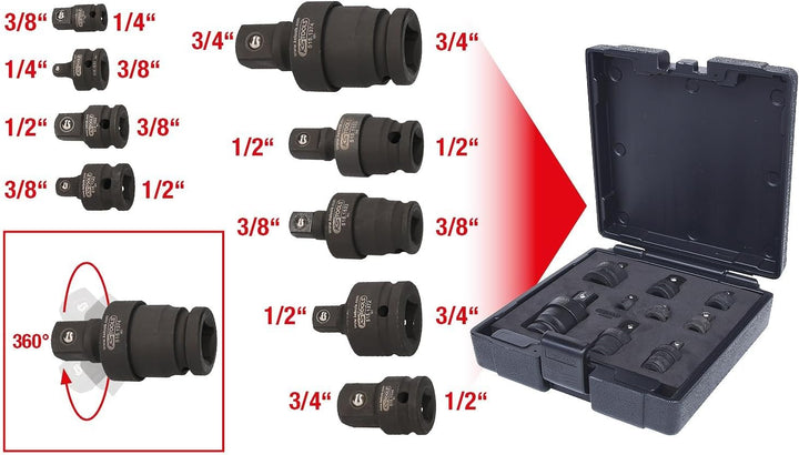KS Tools 515.0100 Kraft-Vergrösserungs- und Reduzieradapter-Satz, 9-tlg.